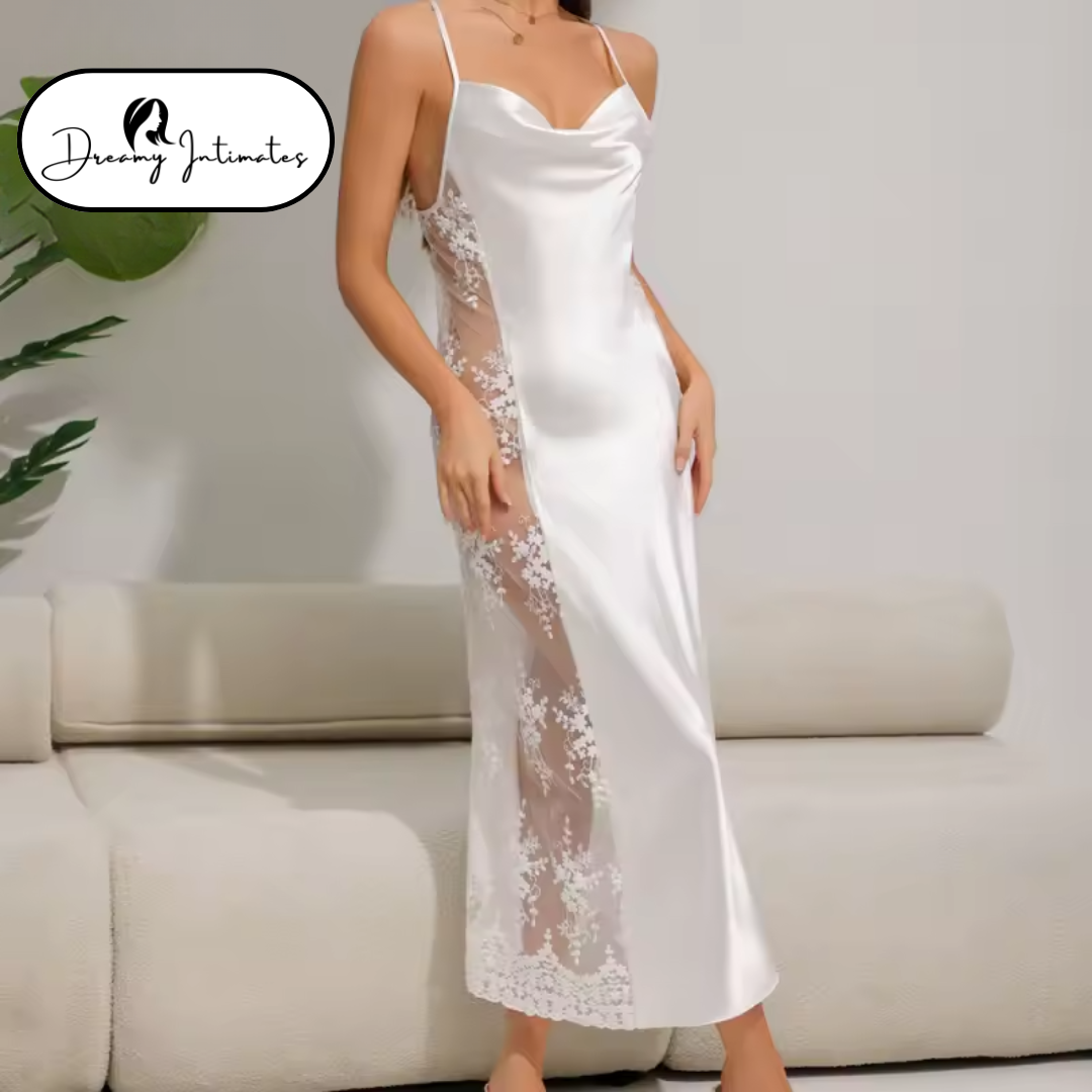 Sexy Silky Sleepwear Transparent Lace Nightgown